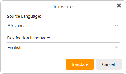 eM Client Translate pop-up dialogue box