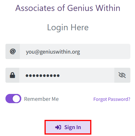 Genius Within associate login Sign In button