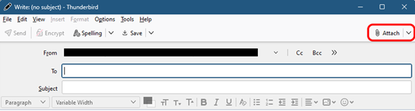 Attach button in Mozilla Thunderbird